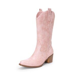 Women's Square Toe Cowboy Mid Calf Boots 2.36-Inch Heel